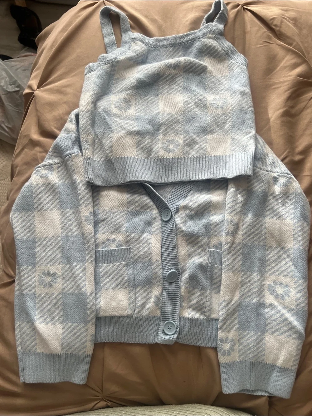 Old Navy Light Blue and White Plaid Girls Matching Cardigan & Tank Set - Picture 1 of 1